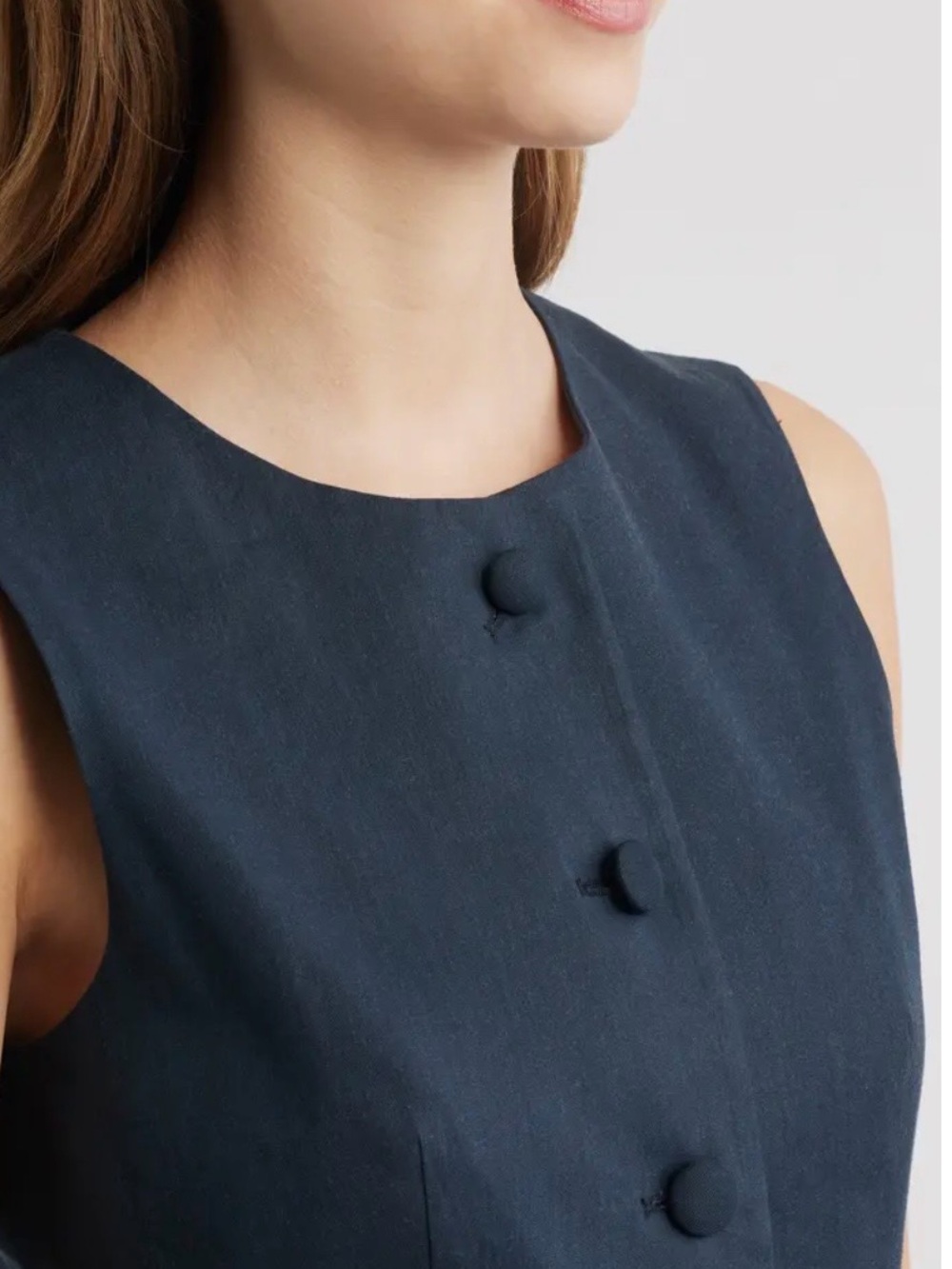 Rag & Bone Linen Blend Sleeveless Button Front Vest in Dark Navy size 2 - Picture 4 of 13